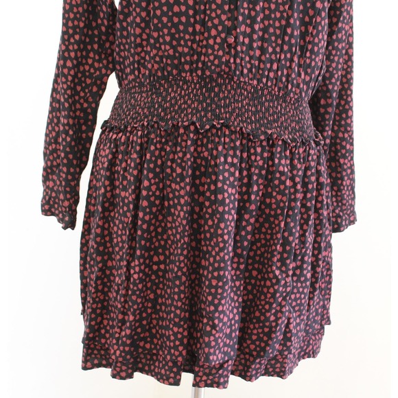 Rails Jasmine Enamored Heart Print Smocked Long Sleeve Dress Sz S Tiered V Neck - Picture 5 of 7